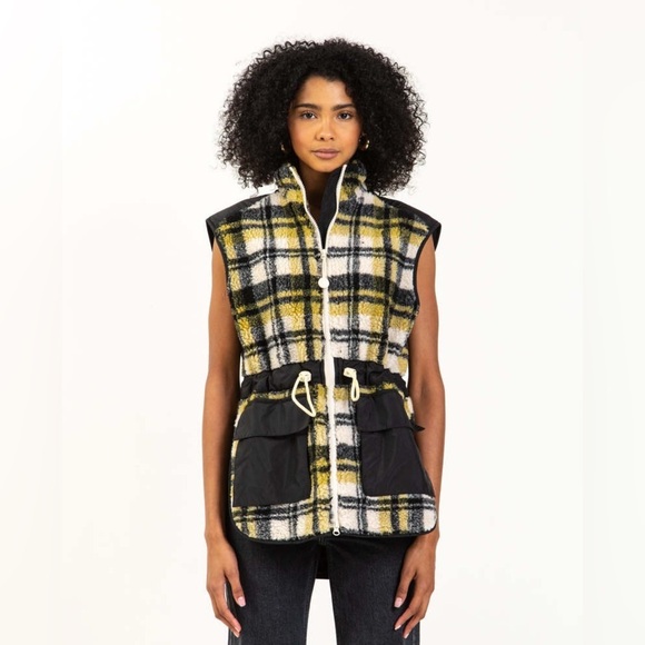 BAUM UND PFERDGARTEN Jaina Vest in Plaid High Neck Zip Up Front Pockets Cotton S - Picture 1 of 17